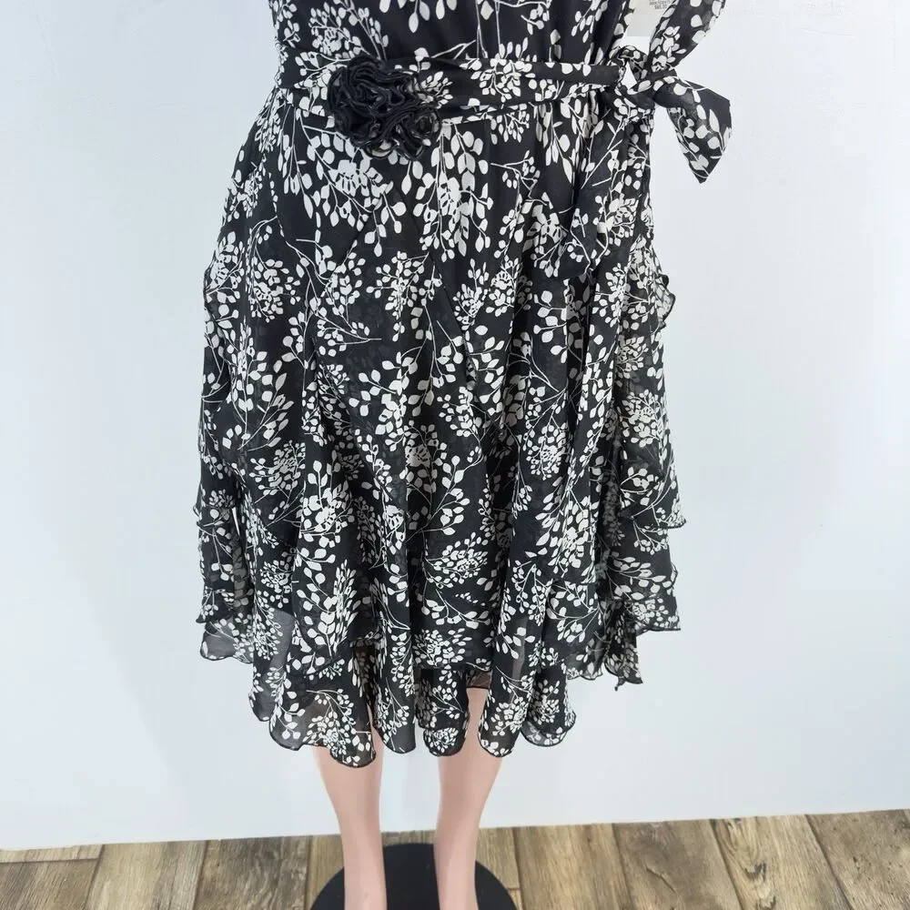 NEW Signature by Robbie Bee 8 Petite Ruffle Dress Women's Black White  NWT - Picture 6 of 17